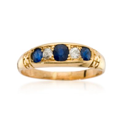 C. 1880 Vintage English Sapphire and Old Mine Cut Diamond Ring In 18kt Yellow Gold. Size 10.25 &mdash; Alt Image 1