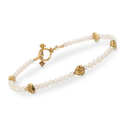 C. 1980. Vintage 14kt Yellow Gold and Cultured Freshwater Pearl Necklace. 18". 18kt Yellow Gold and Cultured Freshwater Pearl Heart Bracelet With Toggle Clasp. 7.25". Set &mdash; Alt Image 3