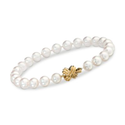 C. 2009 Vintage Tiffany & Co. 6.5mm Cultured Pearl Bracelet In 18kt Yellow Gold. 7" &mdash; Alt Image 1