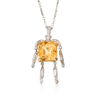 C. 1960 Vintage Citrine and Diamond Figural Necklace In 14kt White Gold. 14" &mdash; Alt Image 1