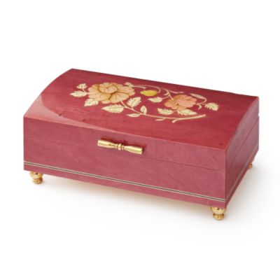 Italian Inlaid Floral Musical Jewelry Chest - Red  &mdash; Alt Image 1