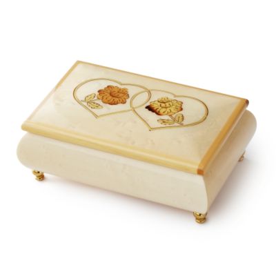 Italian Inlaid Hearts and Flowers Musical Jewelry Box - White &mdash; Alt Image 1