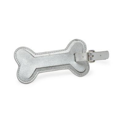 Faux Leather Textured Bone Pet Carrier Tag In Metallic Silver   &mdash; Alt Image 1