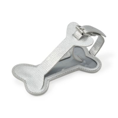 Faux Leather Textured Bone Pet Carrier Tag In Metallic Silver   &mdash; Alt Image 2