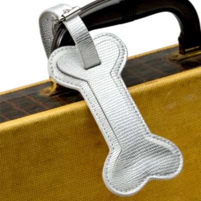 Faux Leather Textured Bone Pet Carrier Tag In Metallic Silver   &mdash; Alt Image 3