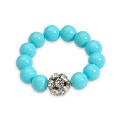 Turquoise Blue Shell Bead and Crystal Rondelle Stretch Dog Bracelet &mdash; Alt Image 1