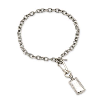 Stainless Steel Toggle Dog Necklace With Removable Diamond and White Topaz Dog Tag &mdash; Alt Image 1