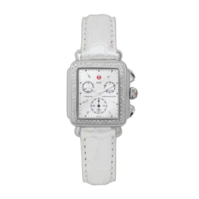 Michele Ladies' Deco Diamond Silver Alligator Strap Watch &mdash; Alt Image 1
