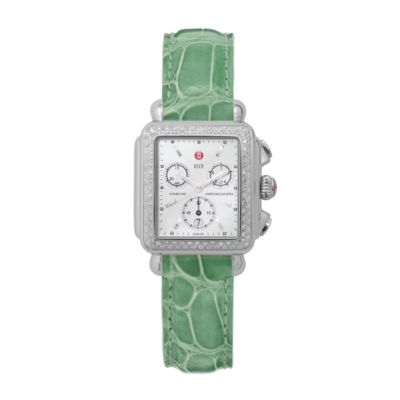 Michele Women's Deco Diamond Watch With Green Strap &mdash; Alt Image 1