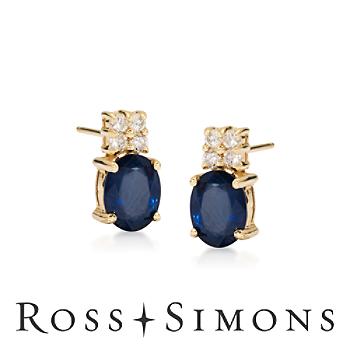 3.20 ct. t.w. Sapphire and Diamond Earrings In 14kt Yellow Gold