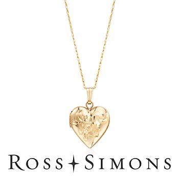 Child's Gold Heart Locket Pendant, Floral Engraving. 15"