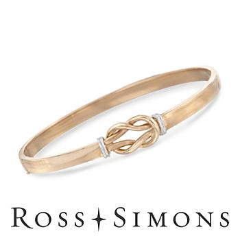 14kt Two-Tone Gold Bypass-Styled Love Knot Bangle Bracelet. 7.5