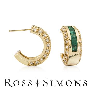 1.40ct t.w. Emerald, .80ct t.w. Diamond Hoop Earrings In Gold