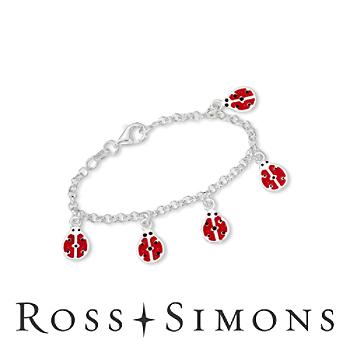 Child's Sterling and Enamel Ladybug Charm Bracelet. 5.5"