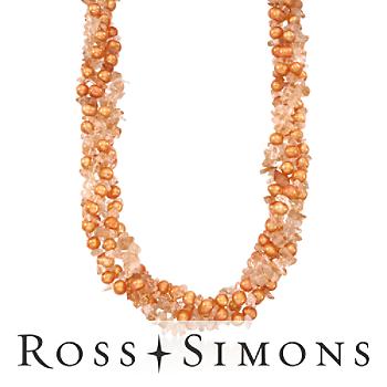Citrine and Cultured Pearl Torsade In Sterling Silver. 17.5"