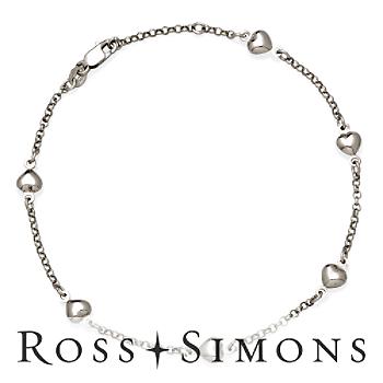 14kt White Gold Puffed Heart Anklet 10"