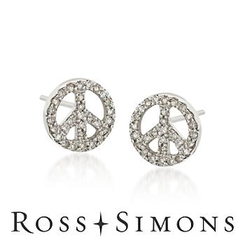 .30 ct. t.w. Diamond Peace Sign Earrings In 14kt White Gold