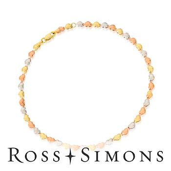 14kt Tri-Color Gold Heart Anklet. 10"