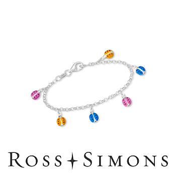Child's Sterling and Enamel Ladybug Charm Bracelet. 6"