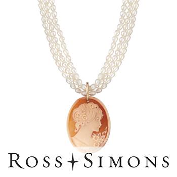 Three-Strand Rice Pearl Necklace, Oval Cameo In Gold. 18