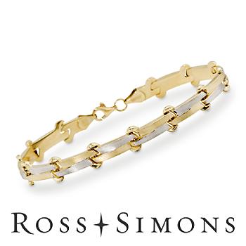 14kt Two-Tone Gold Brushed Bar Link Bracelet. 7"