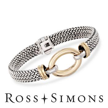18kt Yellow Gold and Sterling Silver 9mm Mesh Bracelet. 7"