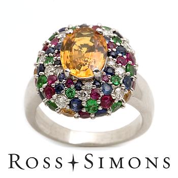 C. 1990 3.21ct Yellow Sapphire Ring, Diamonds, Rubies, Garnets. Size 8.75 vintage garnet ring