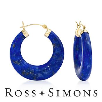 Lapis Hoop Earrings 14kt Yellow Gold