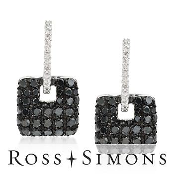 1.80 ct. t.w. Black Diamond Square Drop Earrings With White Diamonds In 14kt White Gold