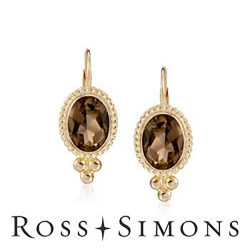 ""2.50 ct. t.w. Smoky Quartz Earrings in 14kt Yellow Gold""