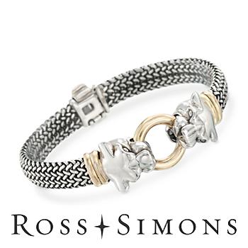 18kt Yellow Gold and Sterling Silver Woven Panther Bracelet 7.25
