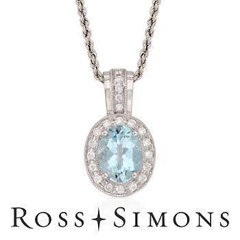 2.20ct Aquamarine, .30ct t.w. Diamond Pendant Necklace. 18