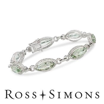 16.00 ct. t.w. Green Amethyst and 1.30 ct. t.w. Diamond Bracelet in 14kt White Gold. 7"