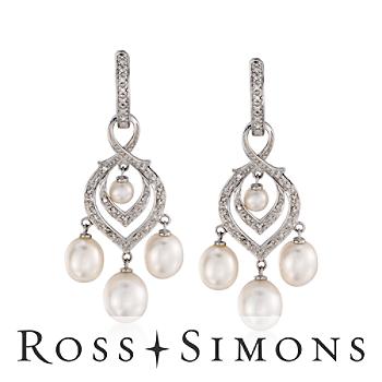 Diamond Hoop Earrings With Removable Cultured Pearl and Diamond Dangle In Sterling Silver