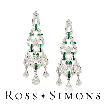 C. 1990 Vintage 2.50ct t.w. Diamond Earrings, Emeralds In Gold vintage emerald jewelry