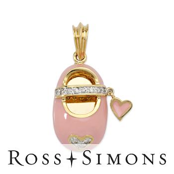 Shoe Charm Pendant, Diamond Accents In Enamel, 14kt Yellow Gold