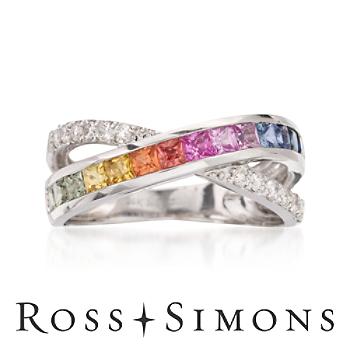 1.00ct t.w. Multicolored Sapphire Ring, Diamonds In 14kt White Gold