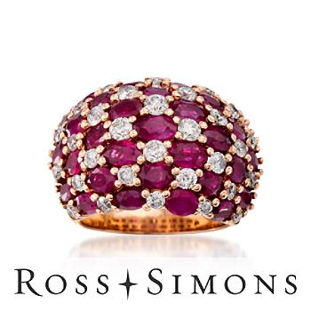 8.15ct t.w. Ruby, 1.50ct t.w. Diamond Checkerboard Dome Ring In Gold
