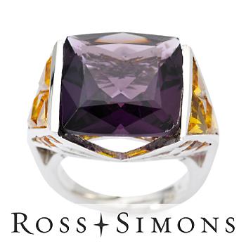 C. 2000 Vintage 11.90ct Amethyst, Citrine Ring In Gold. Size 6.25 vintage amethyst rings