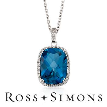 15.00ct London Blue Topaz, .20ct t.w. Diamond Pendant Necklace In Gold