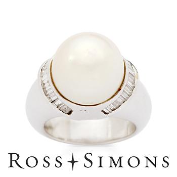 C. 1990 Vintage 13mm South Sea Pearl Ring, Diamonds In Gold. Size 6.5 vintage pearl jewelry