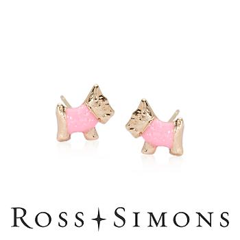 Child's Scottie Dog Post Earrings With Pink Enamel In 14kt Yellow Gold