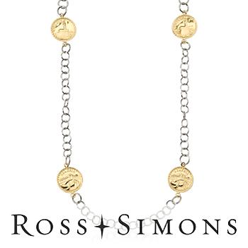 Italian Souvenir Coin Necklace In Silver, 14kt Yellow Gold. 20