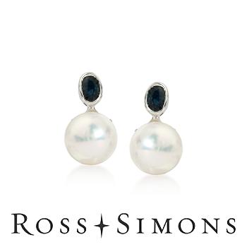 9mm Pearl Earrings With .70 ct. t.w. Sapphires In 14kt White Gold