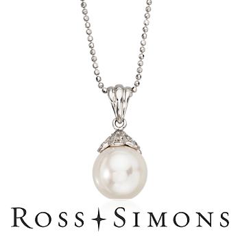 9.5mm Pearl Pendant Necklace, Diamonds In 14kt White Gold. 18