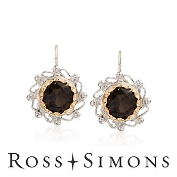 12.00 ct. t.w. Smoky Quartz Wreath Earrings in 14kt Yellow Gold border and Sterling Silver "