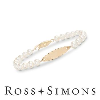 Child's Cultured Pearl Id Bracelet In 14kt Yellow Gold. 5"