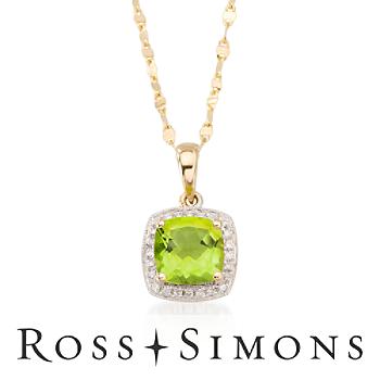 1.50ct Peridot Necklace, Diamond Accents In 14kt Yellow Gold. 18"