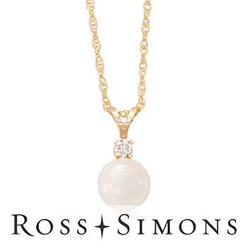 6-6.5mm Cultured Akoya Pearl Necklace, Diamond Accent. 18