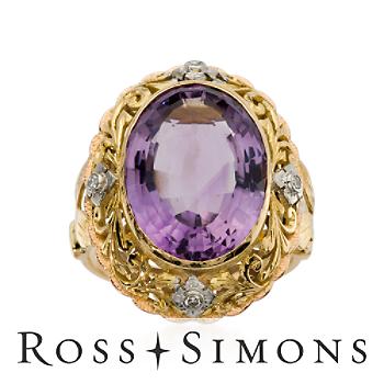 C. 1960 Vintage 11.83ct Amethyst Ring, Diamond Accents. Size 8.5 vintage amethyst rings